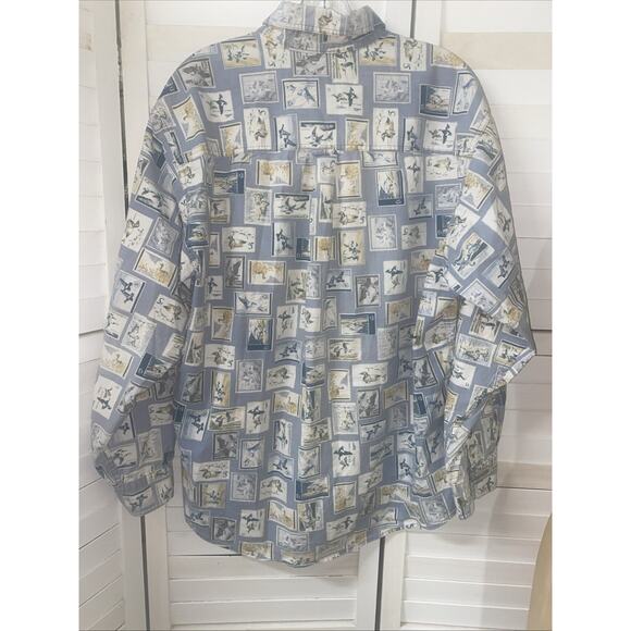 Men’s Woolrich Cotton Duck Stamp Print Button Up Long Sleeve Size Large - Picture 6 of 8